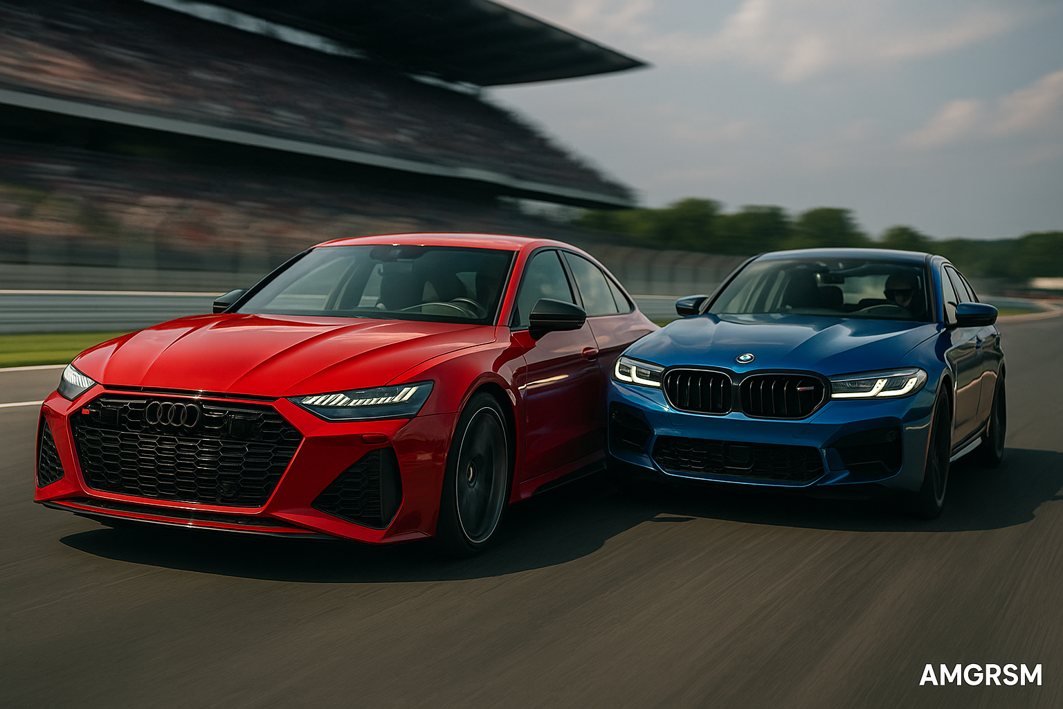 Audi RS7 vs BMW M5 showdown on racetrack 2025