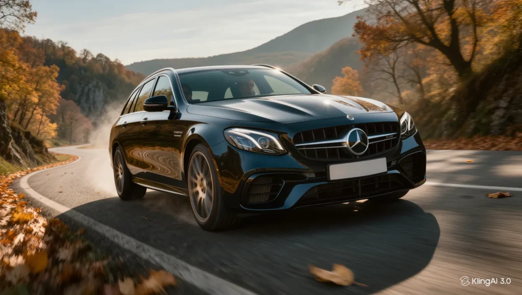 Mercedes-AMG E63 S Wagon cornering on a mountain road