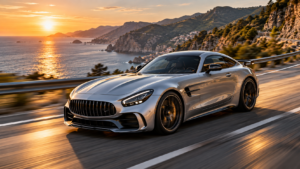 Mercedes-AMG GT 63 coupe driving on a coastal highway