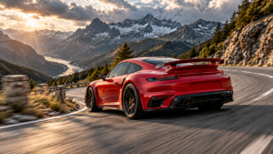 Porsche 911 Turbo S cornering on a mountain road